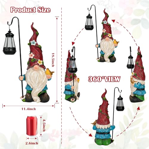 19.3" Large Garden Gnomes Outdoor Statue with Solar Lights (Large Gnome)