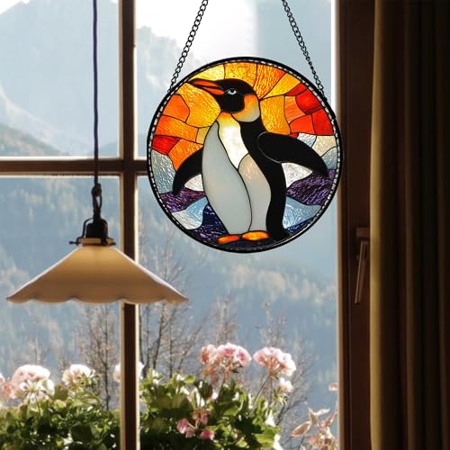 Penguin Stained Glass Window Hanging Suncatcher Gifts for Women 6.3" (Multiple Colors / 6.3x6.3 IN)