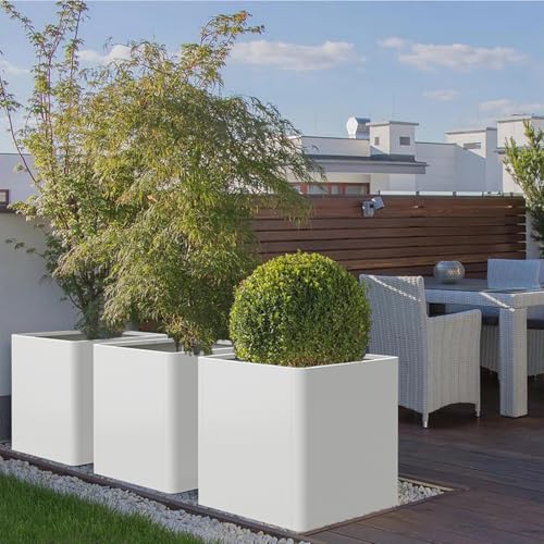 Square Outdoor Planter 20" L x 20" W x 21" H White Metal Planter Box (White / 20"L x 20"W x 21"H)