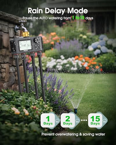 4 Zones Sprinkler Timer with Brass Inlet (Black / 4 Outlets)