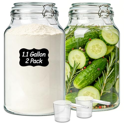 Large Glass Jars with Airtight Lids 1.1 Gallon 2 Pack Wide Mouth (138oz*2)