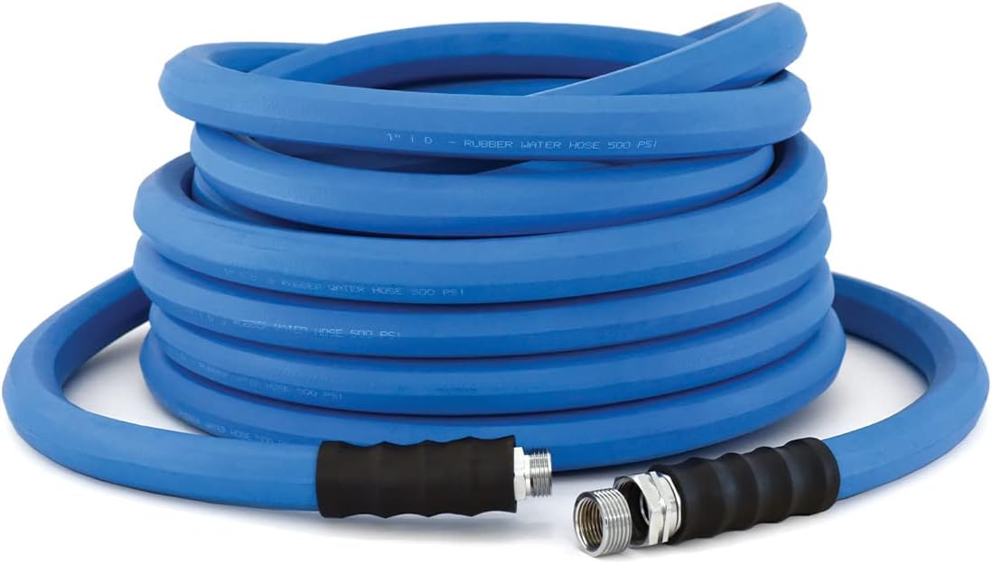 BluSeal Hot/Cold Water Rubber Garden Hose, 100% Rubber, Ultra-Light, Super Strong, 500 PSI, 50F to 190F Degrees, High Strength Polyester Braided (1" x 15')