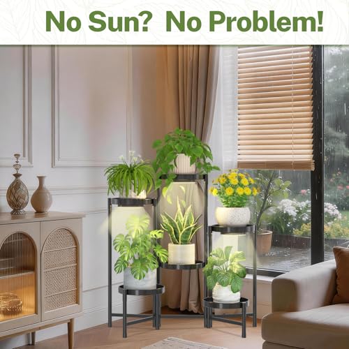 Plant Stand Indoor with Grow Lights (Black with Light / 6 Tiers)