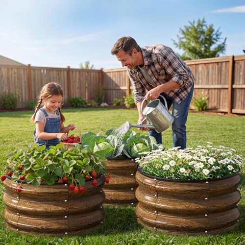 Round Metal Raised Garden Bed (Walnut Finish / 2x2x1FT)
