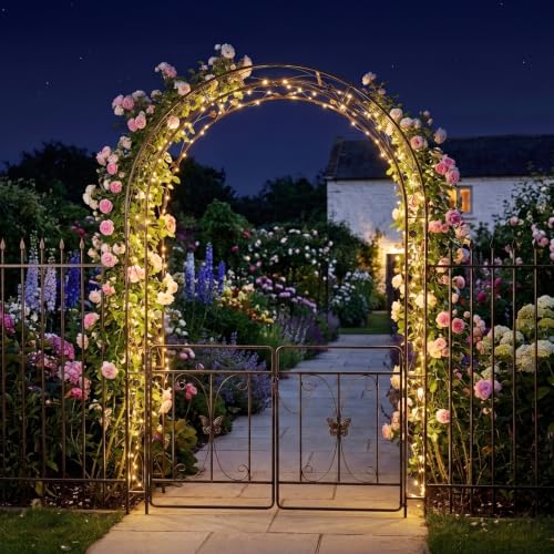 Garden Arbor Arch (Arbor with Gate,Bronze)