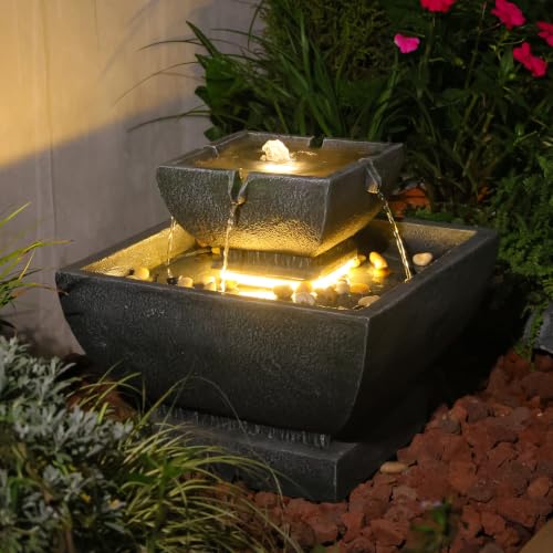 Small Modern Outdoor Water Fountain for Outdoor and Indoor Decor (15.55H-GRAY / 15.55h-gray)