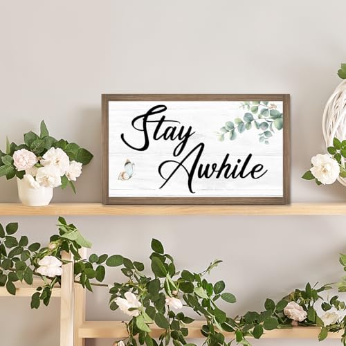 Stay Awhile Wooden Box Sign Desk Decor (Stay Awhile)