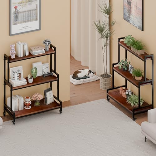 3 Tier Plant Stand with Wheels (Walnut)