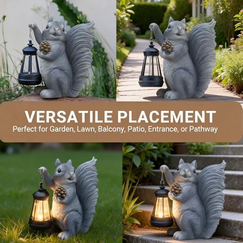 Solar Squirrel Garden Statue Outdoor Decor (Gray)