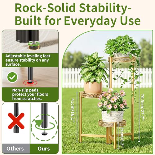 3 Tiered Gold Plant Stand Indoor Outdoor (GoldFlower / 3-tiers)