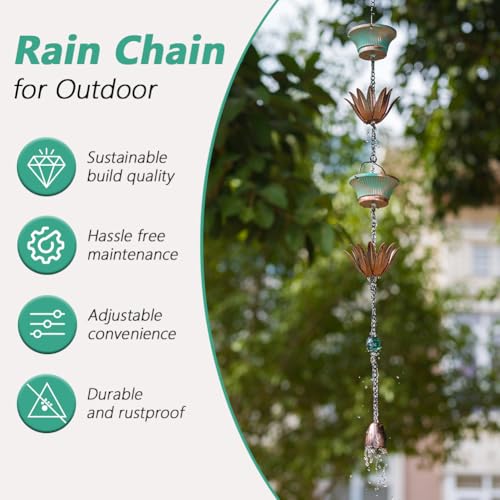 9.8FT Lotus Rain Chains for Outside (Green Copper)