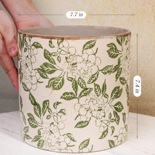 7.7 Inch Large French Farmhouse Ceramic Planter (Vintage Green / Large - Drain Holes)