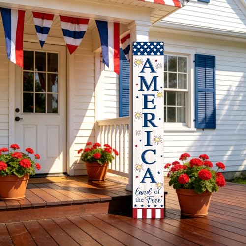 4th of July Welcome Sign with LED Lights (White / 7.8" x 47.2" / Independence Day)