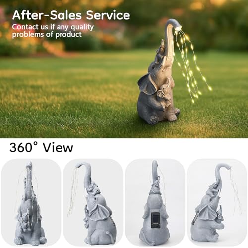 Solar Garden Outdoor Statue with 35 LED Lights (Elephant with String Lights)