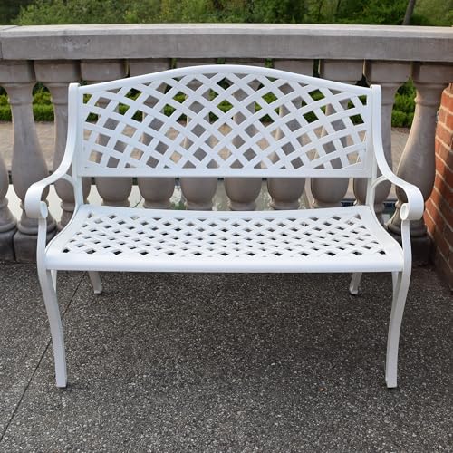 Outdoor Aluminum Modern Patio Bench Loveseat (White)