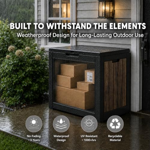 35 Gallon Outdoor Storage Box Waterproof Deck Box for Patio (Walnut / 35 Gallon)