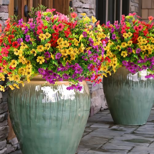 18 Pcs Artificial Daisy Flowers for Outdoors UV Resistant Fake Plastic Colorful Spring Flowers Faux Silk Plants for Outside Porch Easter Patio Home Decor (18 Count)