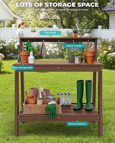 3 Tier Outdoor Potting Bench with Storage (Brown / Sleek)