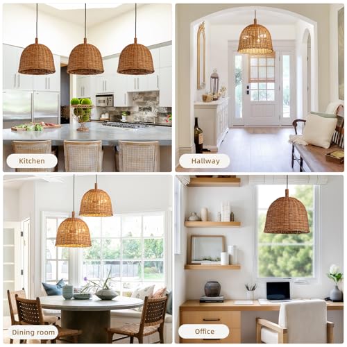 13.8" Rattan Pendant Light (Dark Brown Rattan / 13.77" 3-Light)