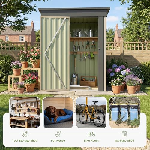 5x3 FT Outdoor Storage Shed with Floor Frame (Brown / 5x3 FT)