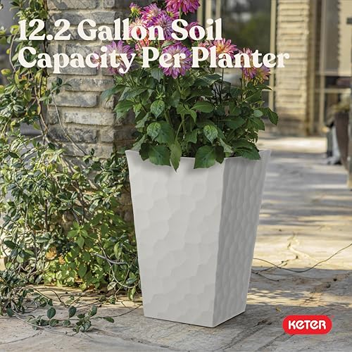 Stone Tapered Planter Set of 2 (Stone-Look / Cream)