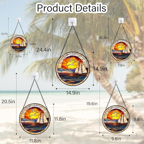 Ocean Sailboat At Sunset Stained Glass Window Hanging Suncatcher Gifts 9.8"