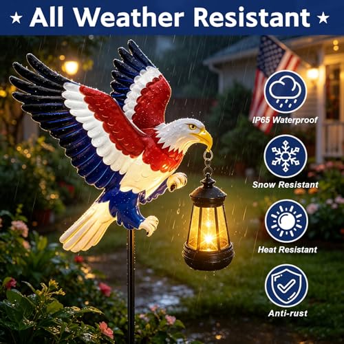 4th of July Decorations 250th anniversary 2 Pack Bald Eagle Solar Garden Lights Outdoor Waterproof