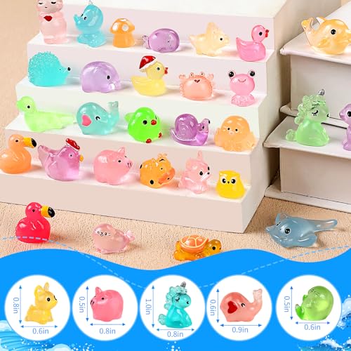 160PCS Luminous Mini Resin Animals 96 Styles Variety Mini Resin Figures (Multicolored 160pcs Luminous Animals)