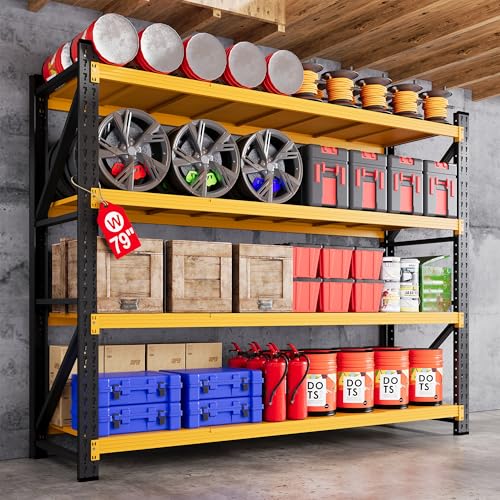 79” Wide Heavy Duty Metal Garage Shelving (Black Yellow / 79"Wx24"Dx79"H)