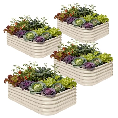 4 Pcs 6x4x1.5ft Galvanized Raised Garden Bed (Beige / 6x4x1.5ft)