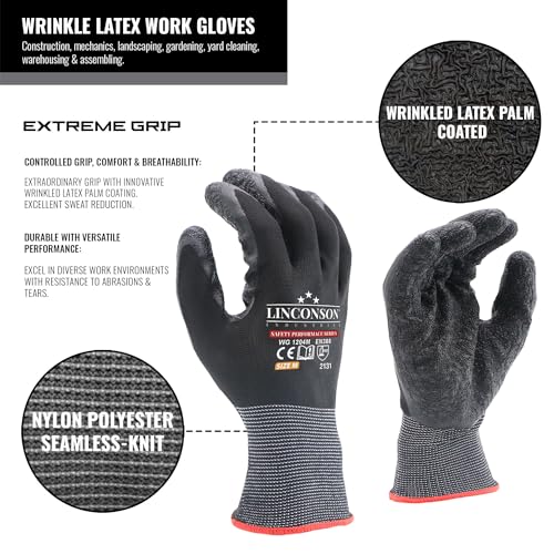 12 Pack Safety Performance Series Construction Mechanics Wrinkle Latex Work Gloves (XX-Large (12 Pairs) / Black)