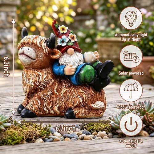Garden Gnomes Decor Outdoor Statues (Highland Cow-M)