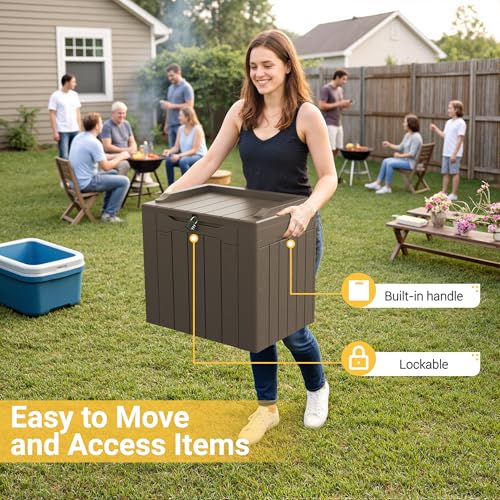 Outdoor Storage Box 31 Gallon Storage Box with Lid for Patio Furniture (31 Gallon / Dark Brown)