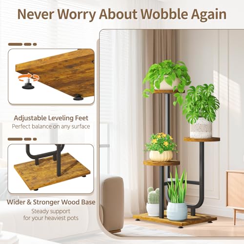 Plant Stand Shelf Tall for Indoor Corner (Natural Brown / 3 Tier)