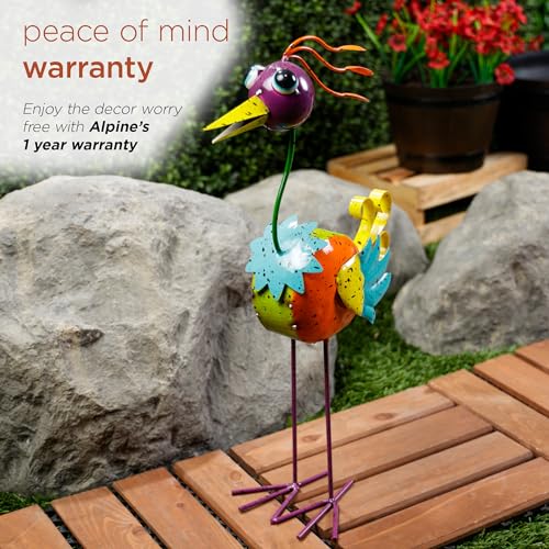 LAZ328HH Quirky Metal Rainbow Bird Decor (21" Multicolor Bird)