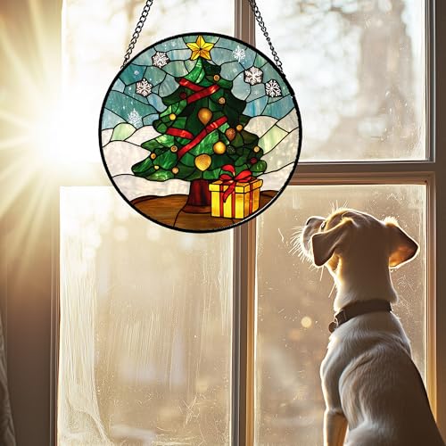 Halloween Spooky Ghost Stained Glass Window Hanging Suncatcher Gifts 15" (Green White / 14.9x14.9 IN)