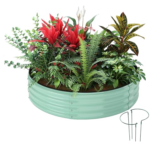 Galvanized Metal Planter Round Raised Garden Bed Kit for Gardening Outdoor (Pale Green / 2x2x1FT（1pcs）)