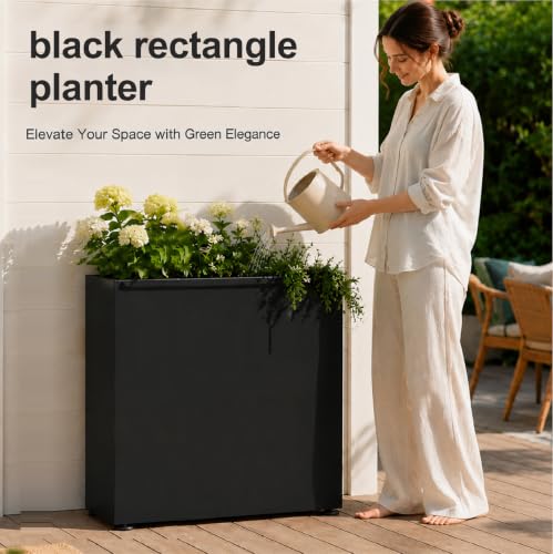 30" H Rectangular Metal Planter with Led Light for Indoor Outdoor Black (Black / 30"H×10"W×30"L)
