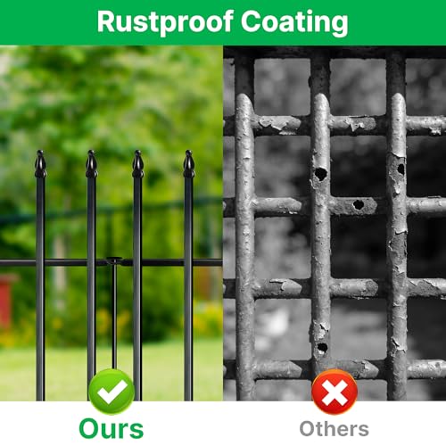 42" H x 12.5Ft Metal Garden Fence (Black / 42″ H x 12.5 ft (5 Panels))