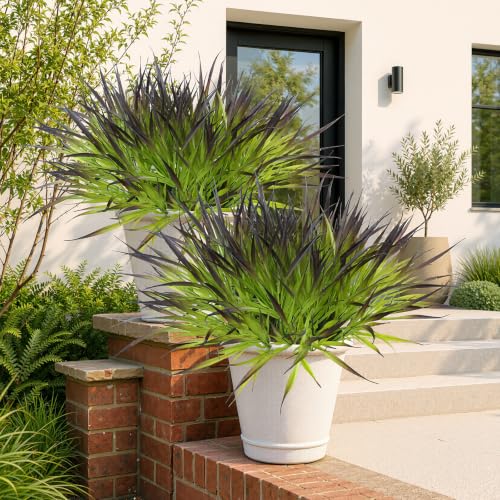 12 Bundles Artificial Outdoor Plants UV Resistant Fake Grass Plants Faux Plastic Plants Greenery Shrubs for Home Garden Pathway Summer Decor (Deep Purple / 12)