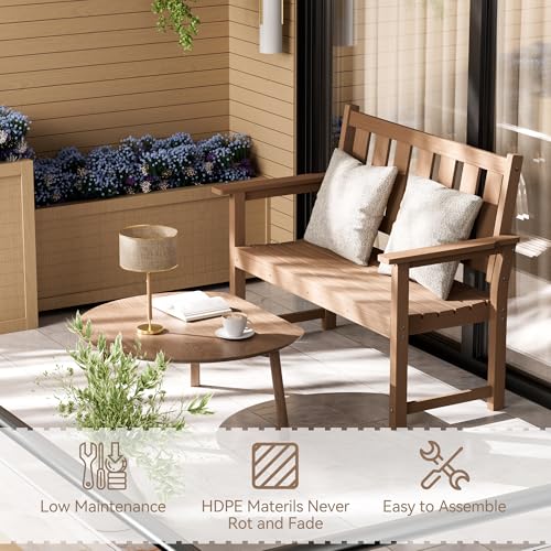 50" HDPE Weatherproof Outdoor Bench Patio Seating (Mocha Brown / 2-Person)