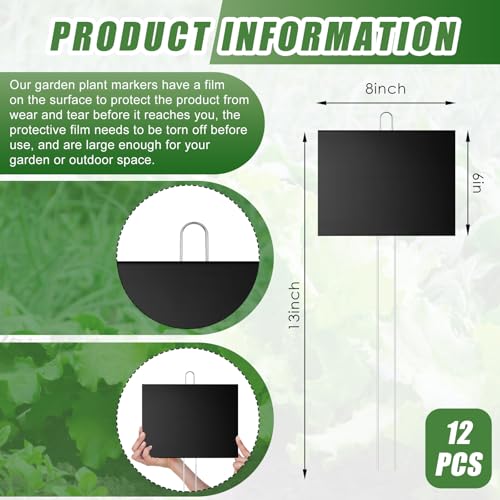 12 Pcs Large Plant Marker (6'' X 8'' with 13'' Stake / Black)