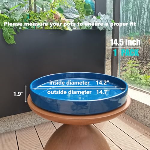 Ceramic Plant Saucer Pot Tray 14.5 Inch (14.5in(1 Pack) / blue)