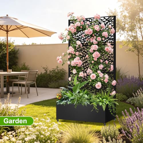 Metal Planter Box with Trellis (Black Leaf-shaped / 72"x35"x16")