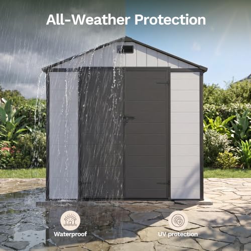 8x8 FT Plastic Outdoor Storage Shed with Floor (Light Gray / 8 X 8 FT)