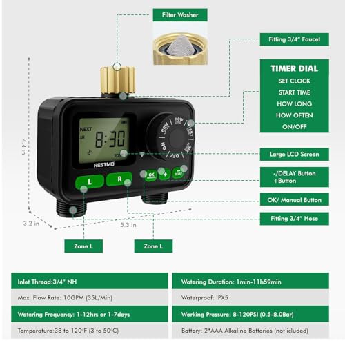 2 Zone Programmable Sprinkler Timer for Outdoor Hose Faucet 2 Pack (2 Zone / 2 Pack)