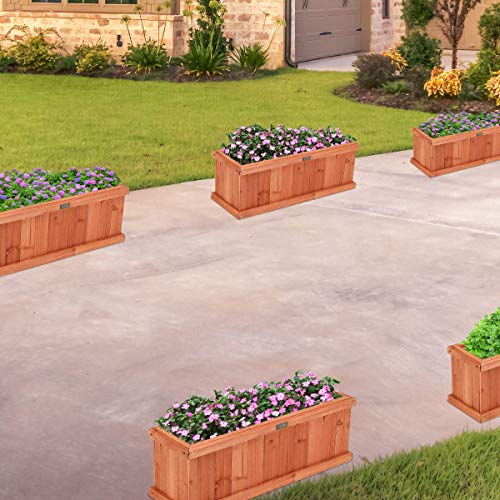Raised Garden Bed Flower or Vegetable Planter Window Mounted Plant Box for Garden (Cedar Brown / 28"x10"x10")