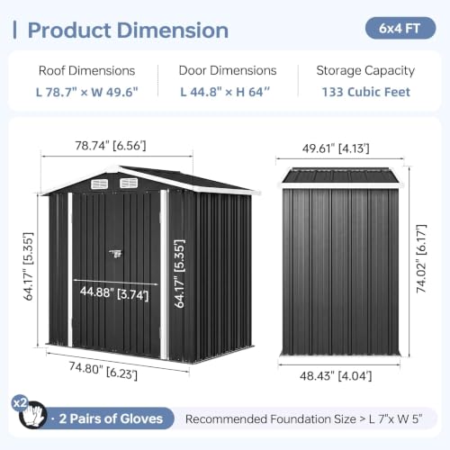 6x4FT Outdoor Storage Shed with Floor Black (Dark Black / 6' x 4')