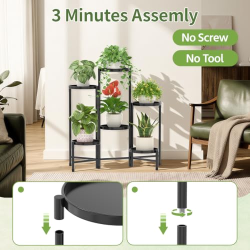 Plant Stand Indoor 10 Inch Large Tray With Lights (Standard Black with Light / 6 Tier)