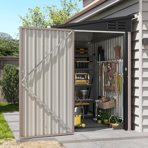 4x6 FT Lean to Shed Outdoor Storage Shed (Brown / 4'x6')